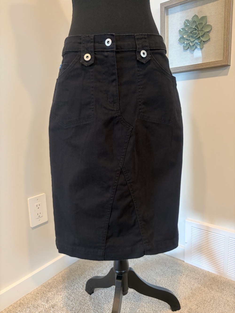 Arizona Jean Co Black Denim Pencil Skirt with Button Detail EUC